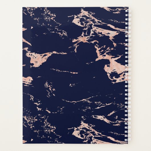 Luxe marineblauw Roos goudfolie marmer monogram Planner (Achterkant)