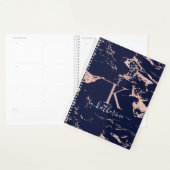 Luxe marineblauw Roos goudfolie marmer monogram Planner (Display)