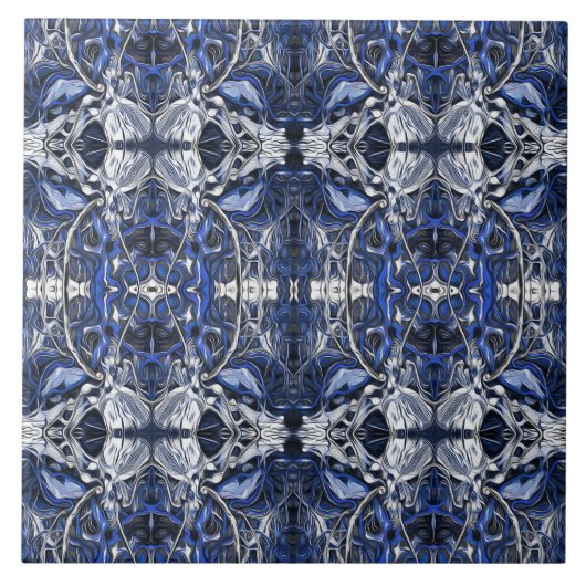 Luxe, , marineblauw, wit, grijs patroon tegeltje (Voorkant)