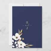 Luxe marineblauwe witte goudflorale bruiloft kaart (Achterkant)