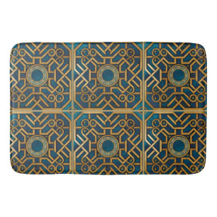 Luxe Marmer Art Deco Blauw Goud Griekse Sleutel Badmat