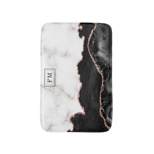 Luxe marmer Black Agate Gold Glitter Monogram Badmat (Voorkant Verticaal)