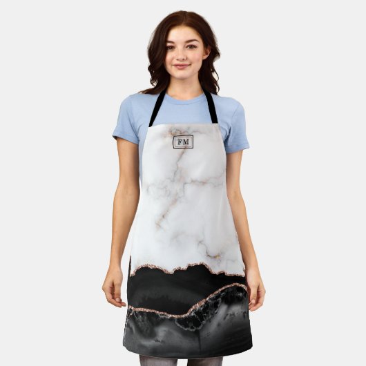 Luxe marmer Black Agate Gold Glitter Monogram Schort (Gedragen)