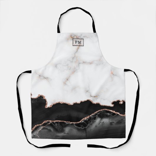 Luxe marmer Black Agate Gold Glitter Monogram Schort (Voorkant)