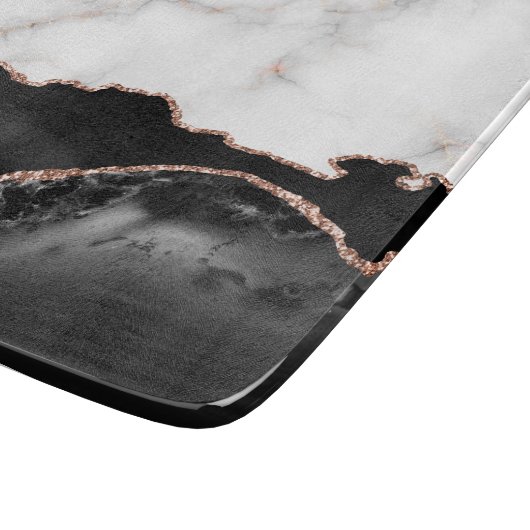 Luxe marmer Black Agate Gold Glitter Monogram Snijplank (Hoek)