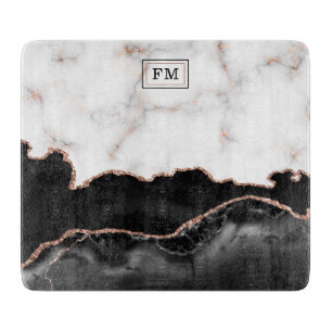 Luxe marmer Black Agate Gold Glitter Monogram Snijplank