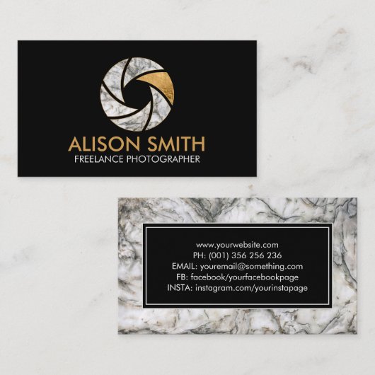 Luxe marmer camera Shutter-fotograaf Visitekaartje (Voorkant / Achterkant)