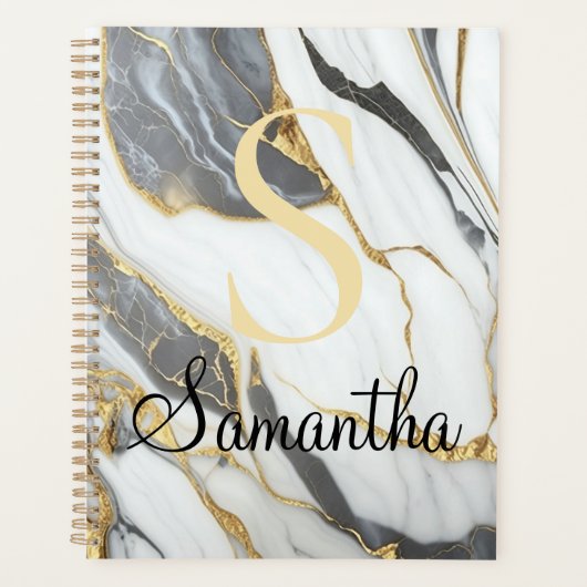 Luxe Marmer Custom Goud Grijs & Wit Planner (Voorkant)