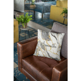 Luxe Marmer Gepersonaliseerd Goud Grijs & Wit Kussen