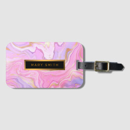 Luxe marmer Glitter Pink Paars Gold Bagagelabel