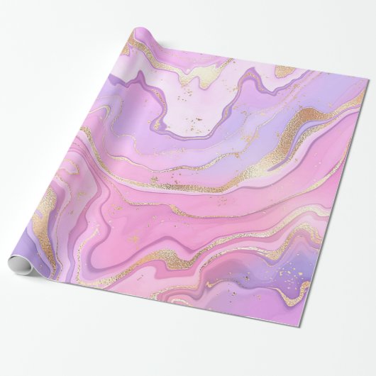 Luxe marmer Glitter Pink Paars Gold Cadeaupapier (Uitgerold)