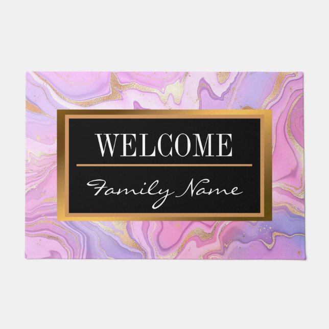 Luxe marmer Glitter Pink Paars Gold Deurmat (Voorkant)
