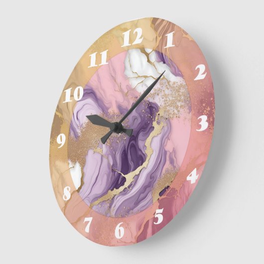 Luxe marmer Glitter Pink Paars Gold Grote Klok (Hoek)