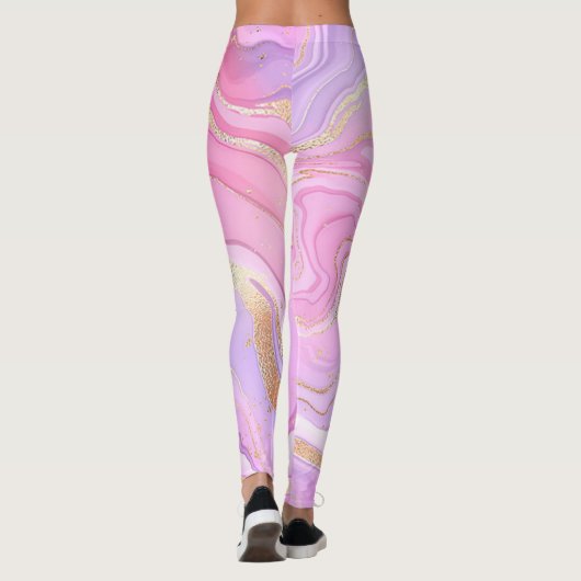 Luxe marmer Glitter Pink Paars Gold Leggings (Achterkant)