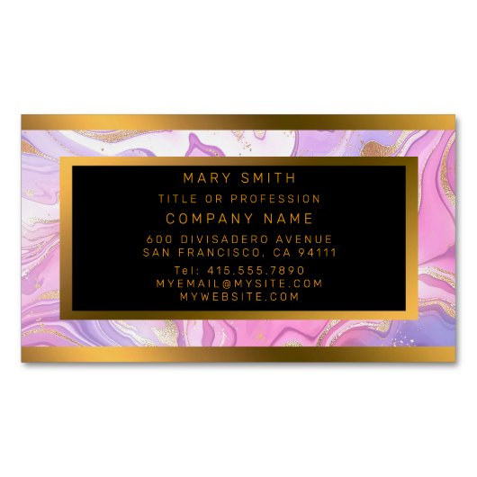 Luxe marmer Glitter Pink Paars Gold Magnetisch Visitekaartje (Voorkant)