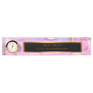 Luxe marmer Glitter Pink Paars Gold Naambordje