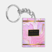 Luxe marmer Glitter Pink Paars Gold Sleutelhanger (Voorkant Links)
