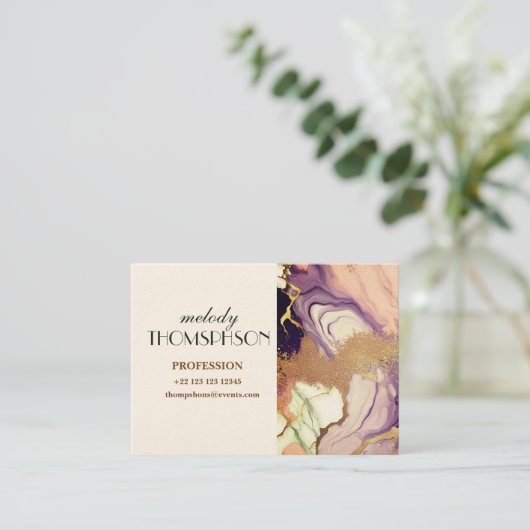 Luxe marmer Glitter Pink Paars Gold Visitekaartje (Staand voorkant)