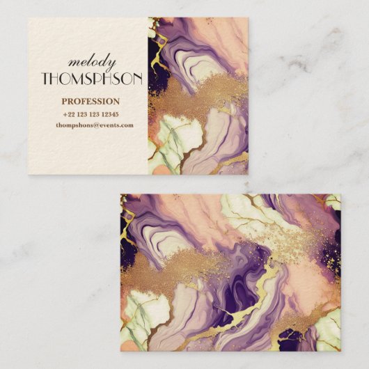 Luxe marmer Glitter Pink Paars Gold Visitekaartje (Voorkant / Achterkant)