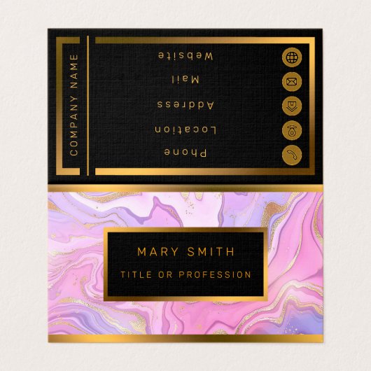 Luxe marmer Glitter Pink Paars Gold Visitekaartje (Buitenkant ongevouwen)