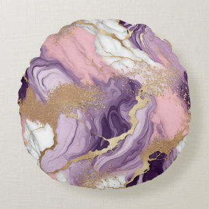 Luxe Marmer Glitter Roze Paars Goud Rond Kussen