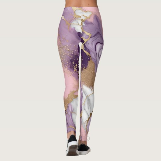 Luxe marmer, glitter, roze, paarse en gouden leggings (Achterkant)