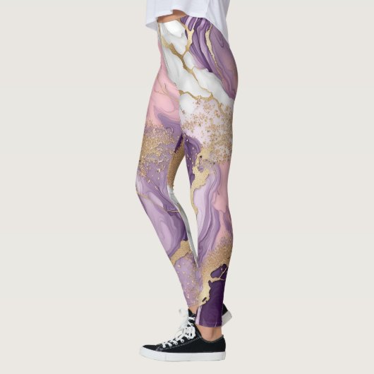 Luxe marmer, glitter, roze, paarse en gouden leggings (Links)