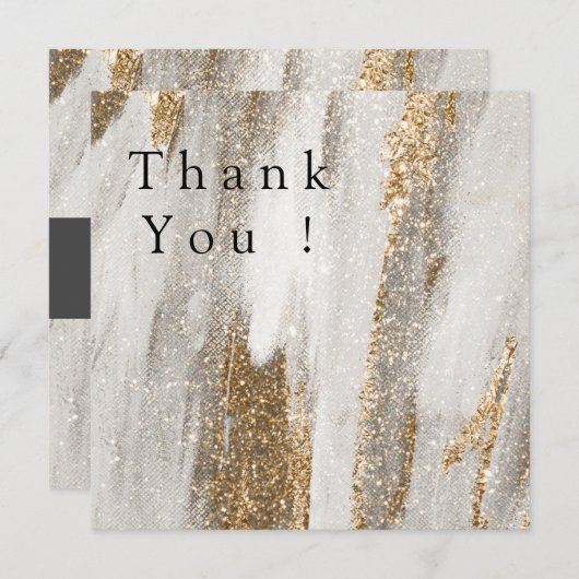 Luxe marmer Gold Strokes wit en grijs Invitat Bedankkaart (Voorkant / Achterkant)