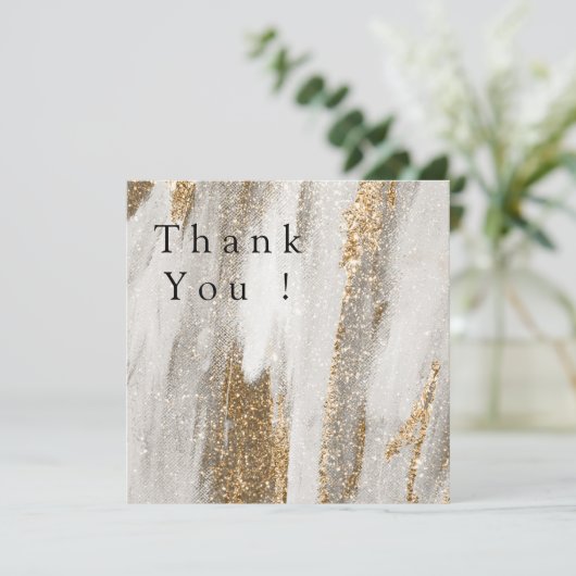 Luxe marmer Gold Strokes wit en grijs Invitat Bedankkaart (Staand voorkant)