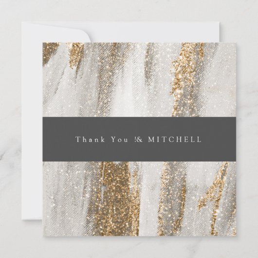 Luxe marmer Gold Strokes wit en grijs Invitat Bedankkaart (Achterkant)