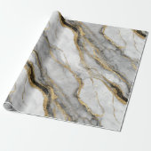 Luxe Marmer Goud Ader Wit Glitter Patroon Cadeaupapier (Uitgerold)