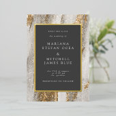 Luxe Marmer Goud Glitter Bruiloft Folie Uitnodiging (Staand Voorkant)