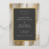 Luxe Marmer Goud glitter wit en grijs Folie Uitnodiging (Voorkant)