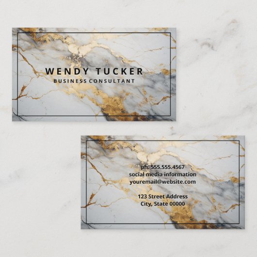 Luxe Marmer Goud Witte Achtergrond Visitekaartje (Voorkant / Achterkant)