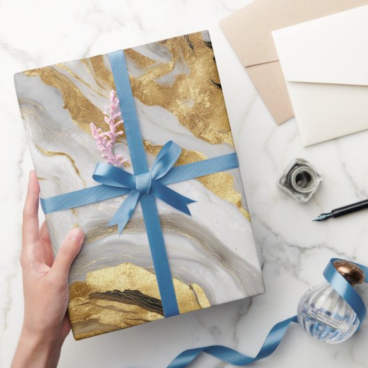 Luxe Marmer Goud Witte Harmonie Abstract Patroon Cadeaupapier (Geschenken)