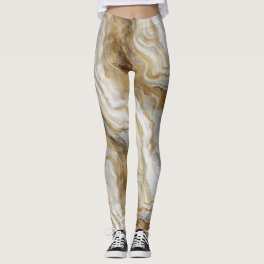 Luxe Marmer Goud Witte Harmonie Abstract Patroon Leggings (Voorkant)