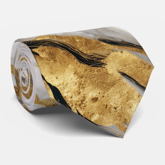 Luxe Marmer Goud Witte Harmonie Abstract Patroon Stropdas (Opgerold)