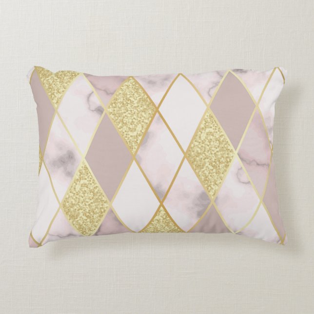 Luxe marmer gouden geometrische accent kussen (Voorkant)
