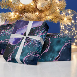 Luxe marmer kristal paarse turquoise glinsterende cadeaupapier