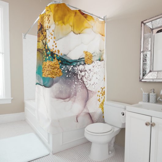 Luxe marmer met glitter goud douchegordijn (In situ)