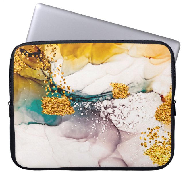 Luxe marmer met glitter goud laptop sleeve (Voorkant)