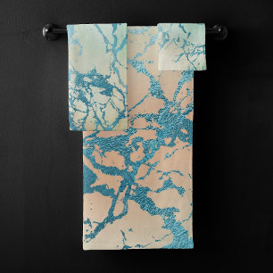 Luxe marmer   Mooie geel en koraal Blauwgroen ader Bad Handdoek