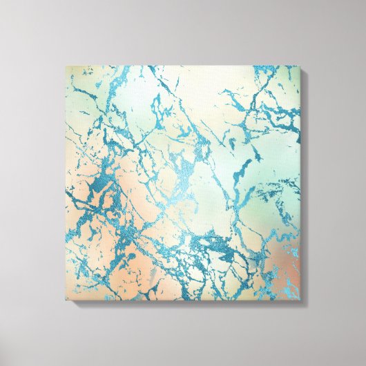 Luxe marmer | Mooie geel en koraal Blauwgroen ader Canvas Afdruk (Voorkant)