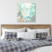 Luxe marmer | Mooie geel en koraal Blauwgroen ader Canvas Afdruk (Insitu (Slaapkamer))