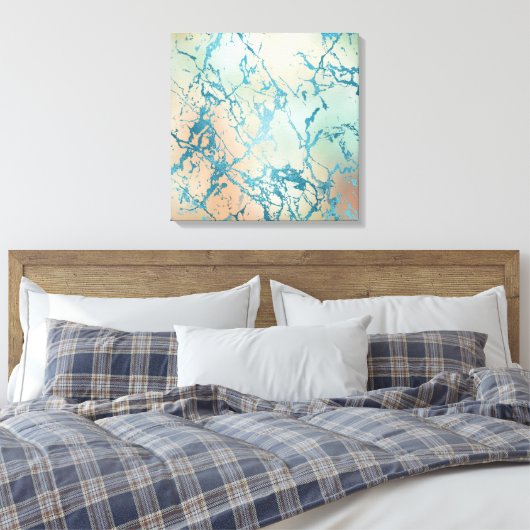 Luxe marmer | Mooie geel en koraal Blauwgroen ader Canvas Afdruk (Insitu (Slaapkamer))