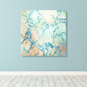 Luxe marmer | Mooie geel en koraal Blauwgroen ader Canvas Afdruk (Insitu (Houten vloer))