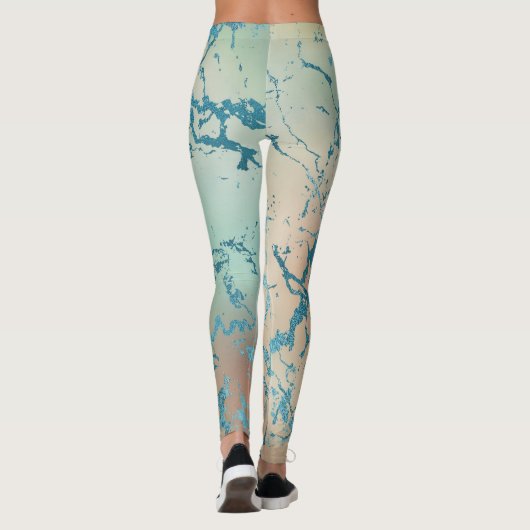 Luxe marmer | Mooie geel en koraal Blauwgroen ader Leggings (Achterkant)