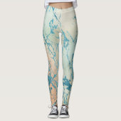 Luxe marmer | Mooie geel en koraal Blauwgroen ader Leggings (Voorkant)
