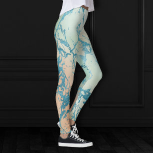 Luxe marmer   Mooie geel en koraal Blauwgroen ader Leggings