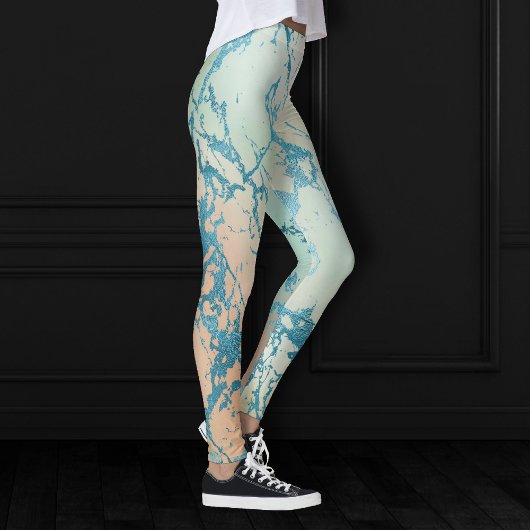 Luxe marmer | Mooie geel en koraal Blauwgroen ader Leggings